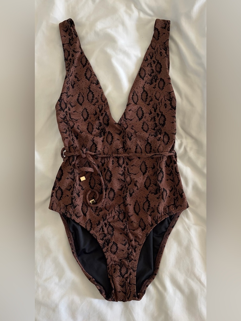 Suboo Women’s Sophia V One Piece Brown Snake Skin Print Swimsuit Size XXS New